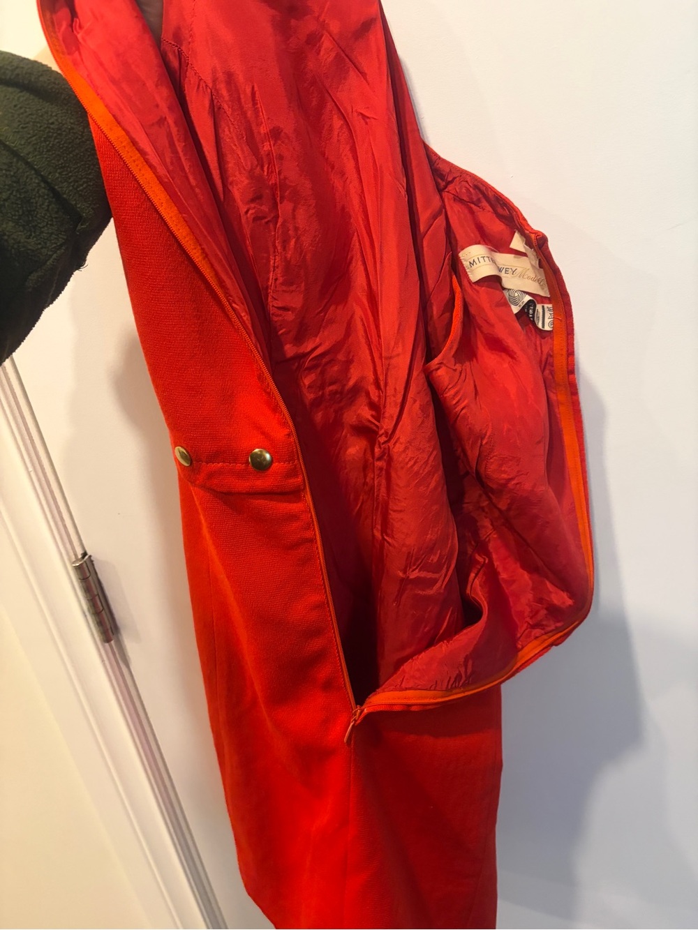 Vintage 70s Mod Red wool blend mini Dress with Gold Button - Picture 9 of 14